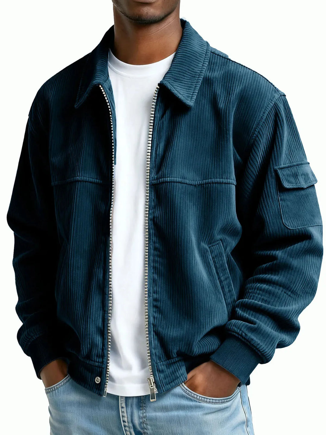 Marshall | Men's Corduroy Textured Jacket - Color:Navy Blue;Size:XS