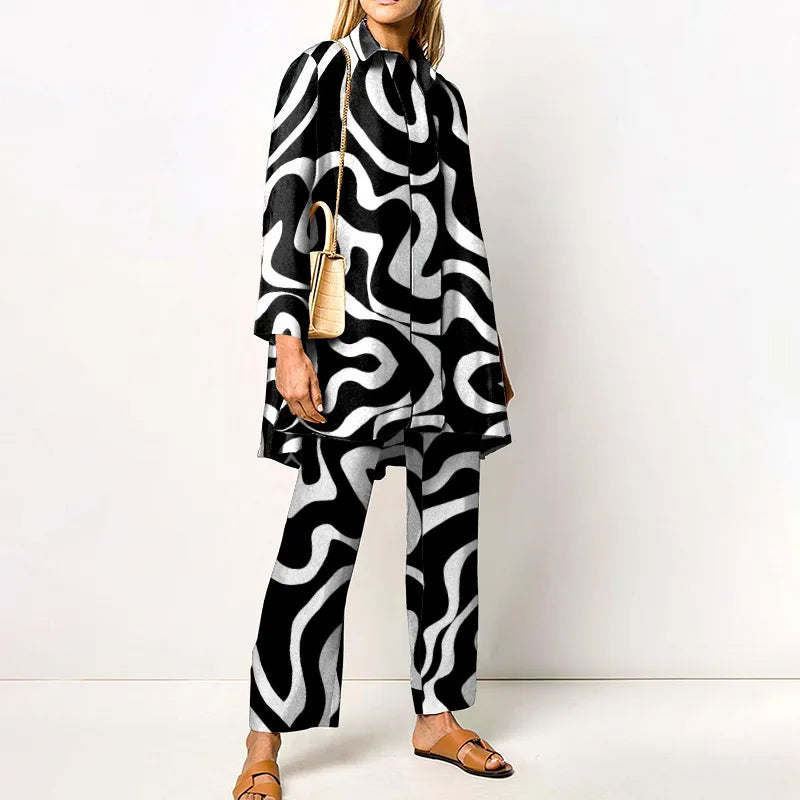Martha | Women's Vintage Blouse and Pants Set  - Size:XS;Color:Black