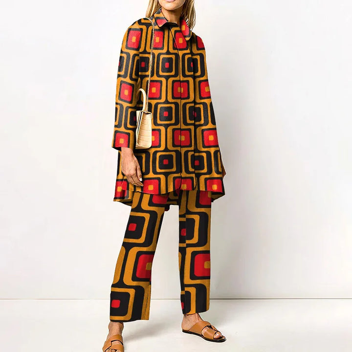 Martha | Women's Vintage Blouse and Pants Set  - Size:XS;Color:Red