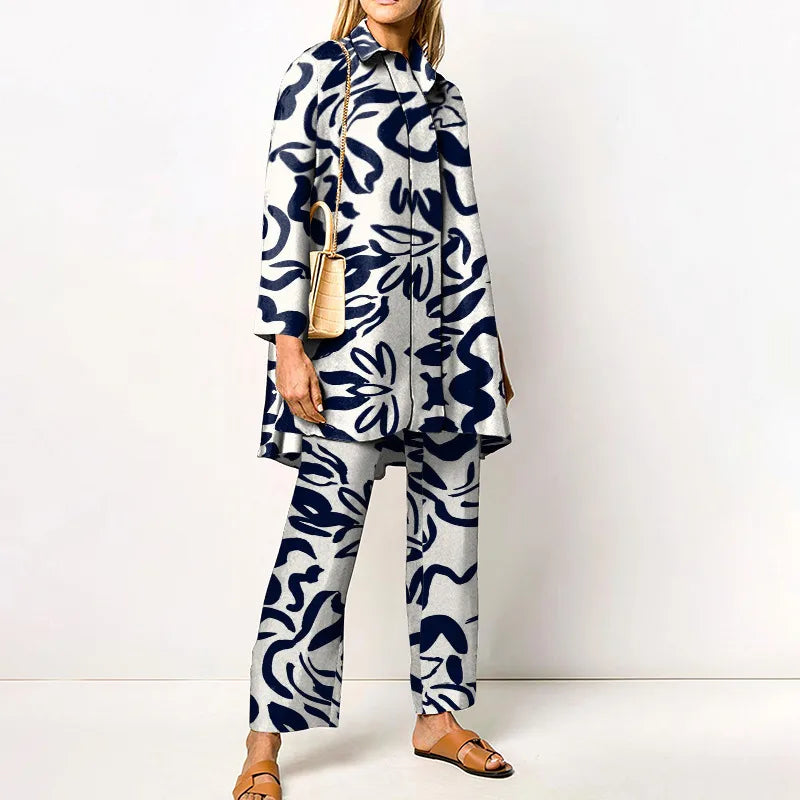 Martha | Women's Vintage Blouse and Pants Set  - Size:XS;Color:White