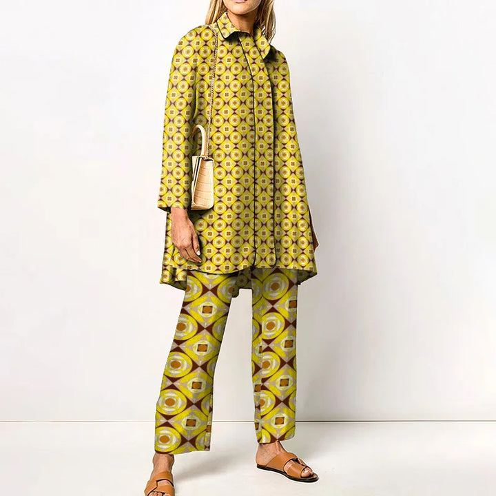 Martha | Women's Vintage Blouse and Pants Set  - Size:XS;Color:Yellow