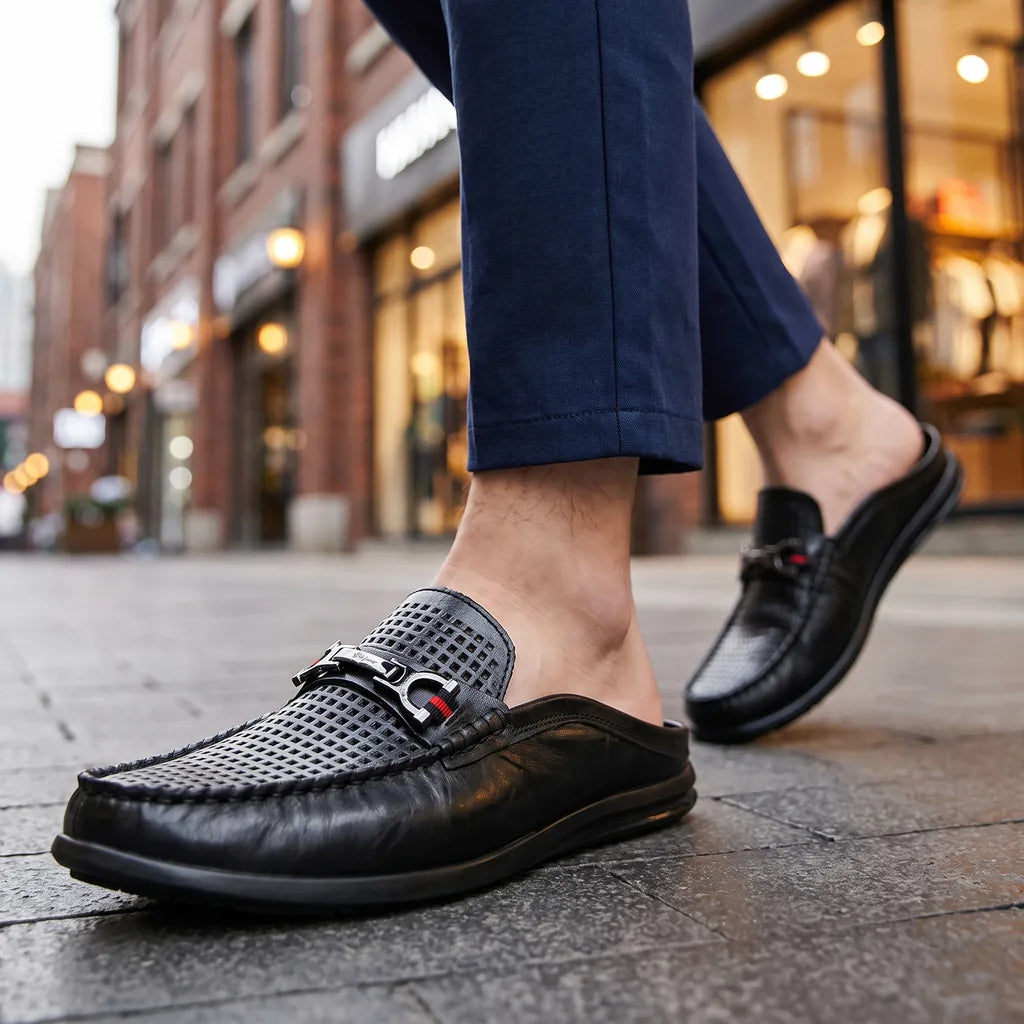 Men's Black Beecher Leather Mule Loafers