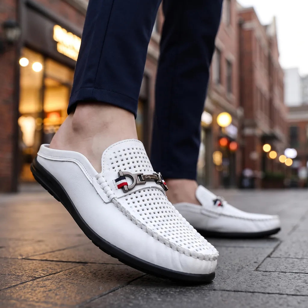 Men's White Beecher Leather Mule Loafers
