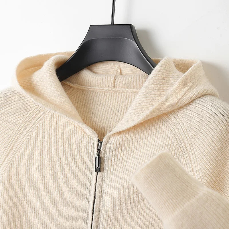 Maxim | Cashmere Hooded Cardigan - Beige