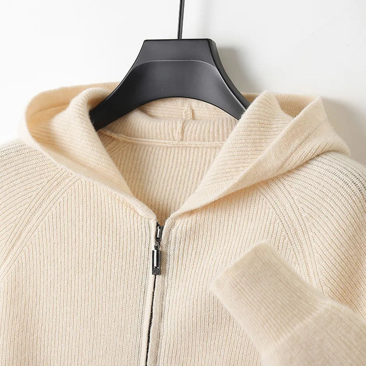 Maxim | Cashmere Hooded Cardigan - Beige