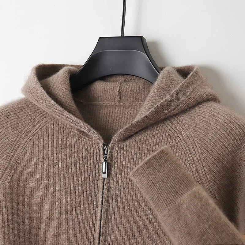 Maxim | Cashmere Hooded Cardigan - Brown