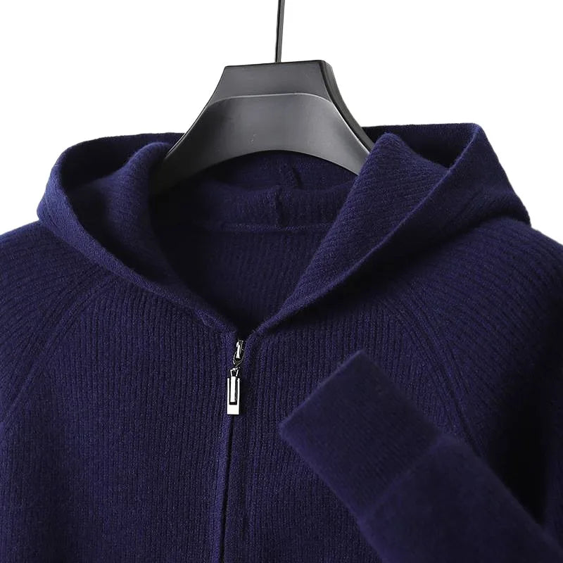 Maxim | Cashmere Hooded Cardigan - Navy Blue