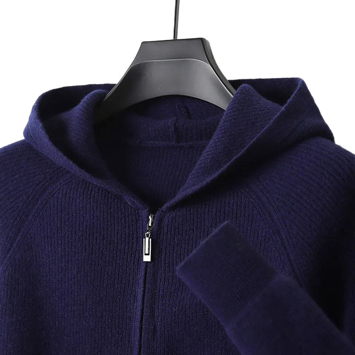 Maxim | Cashmere Hooded Cardigan - Navy Blue
