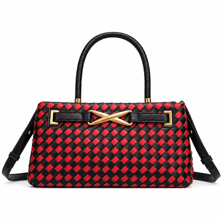 Maya Woven Shoulder Bag - Color:Black/Red;Size:11" × 4" × 6"