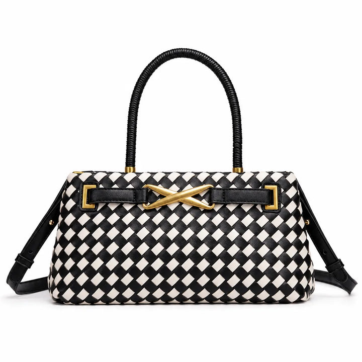 Maya Woven Shoulder Bag - Color:Black/White;Size:11" × 4" × 6"