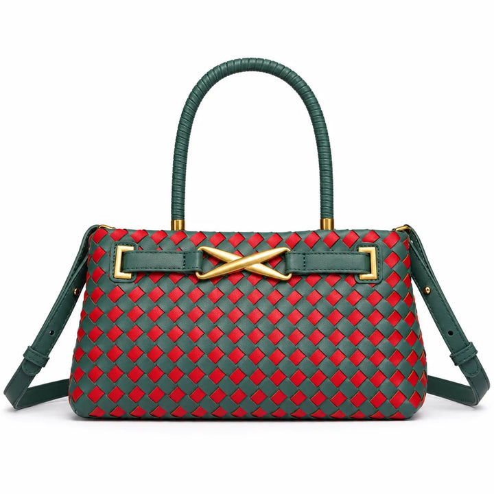 Maya Woven Shoulder Bag - Color:Green/Red;Size:11" × 4" × 6"