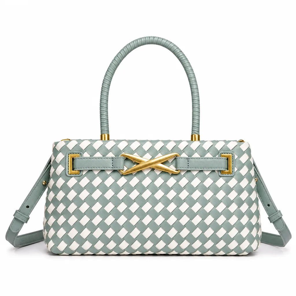 Maya Woven Shoulder Bag - Color:Olive Green/ White;Size:11" × 4" × 6"