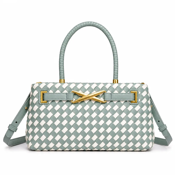 Maya Woven Shoulder Bag - Color:Olive Green/ White;Size:11" × 4" × 6"