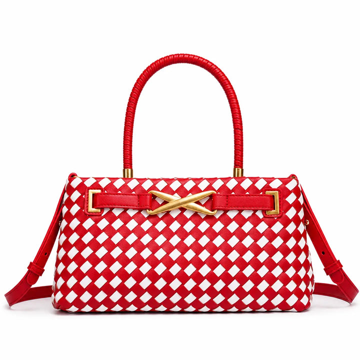 Maya Woven Shoulder Bag - Color:Red/White;Size:11" × 4" × 6"