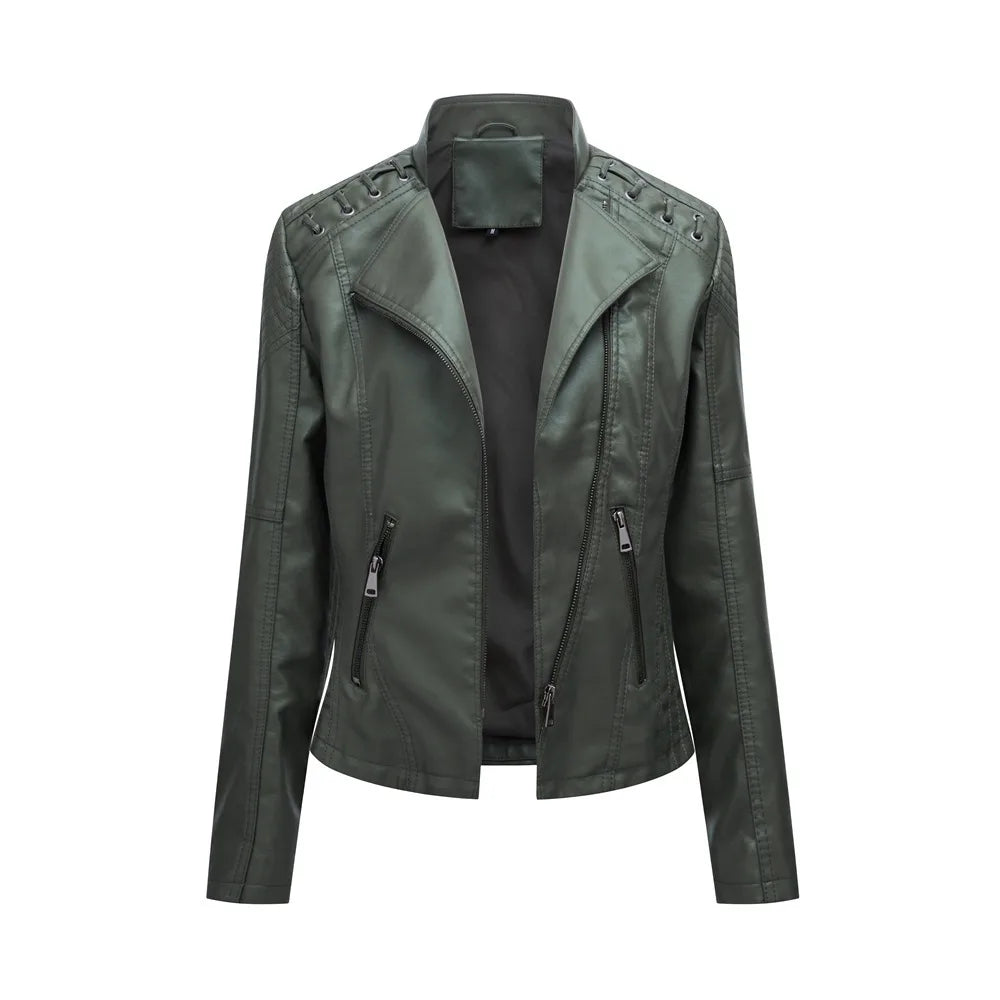 Meghan | Women's Leather Moto Jacket  - Size:XS;Color:Fern Green