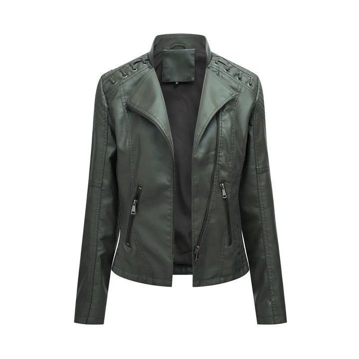 Meghan | Women's Leather Moto Jacket  - Size:XS;Color:Fern Green