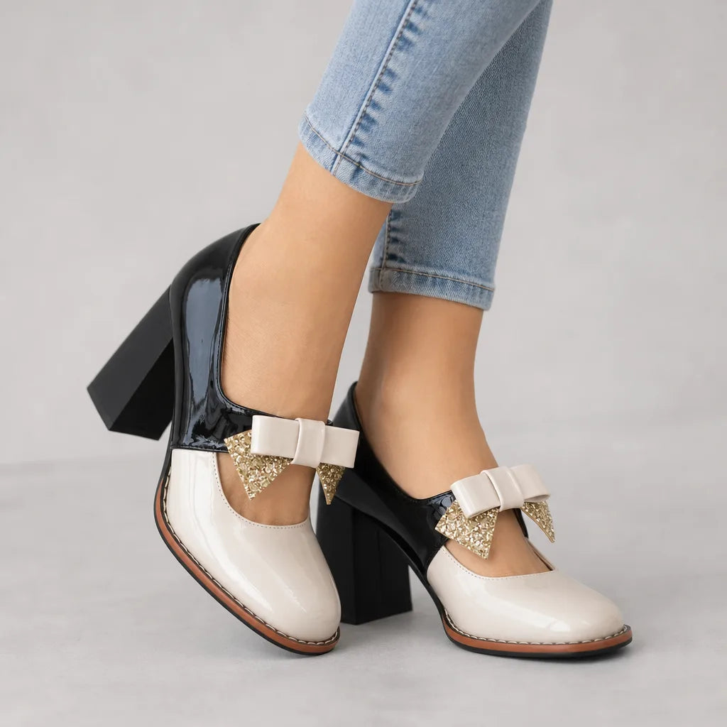 Merry | Women's Christmas Mary Jane Heels - Color:Beige;Size:35