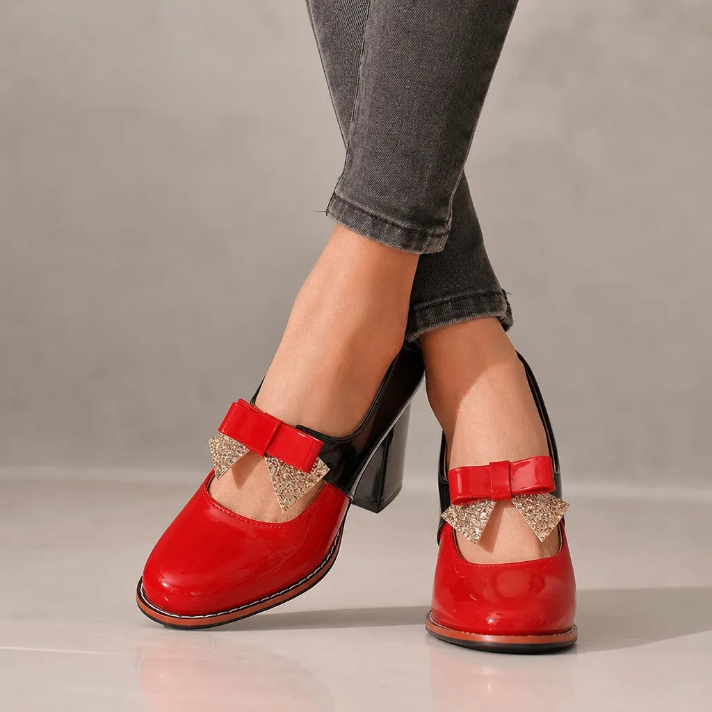 Merry | Women's Christmas Mary Jane Heels - Color:Red;Size:35