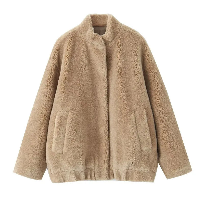 Micah | Women's Teddy Oversized Jacket  - Color:Beige;Size:XXS