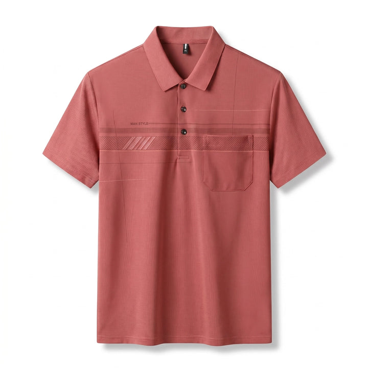 Michael Striped Polo Shirt - Color:Dusty Red;Size:S