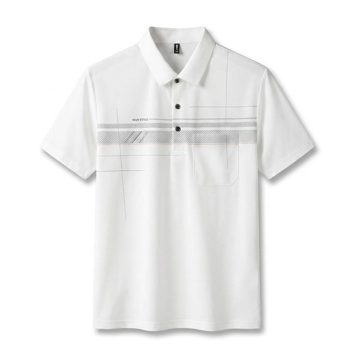 Michael Striped Polo Shirt - Color:White;Size:S