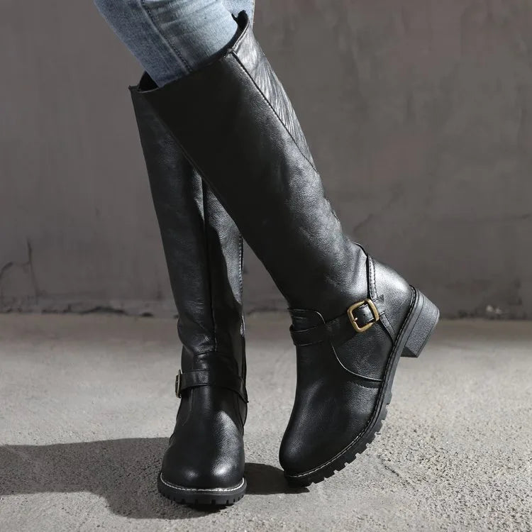 Mikayla | Women's Orthopedic Buckle Riding Boots  - Color:Black;Size:35