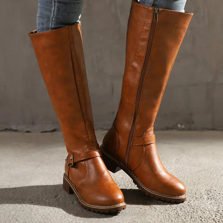 Mikayla | Women's Orthopedic Buckle Riding Boots  - Color:Brown;Size:35