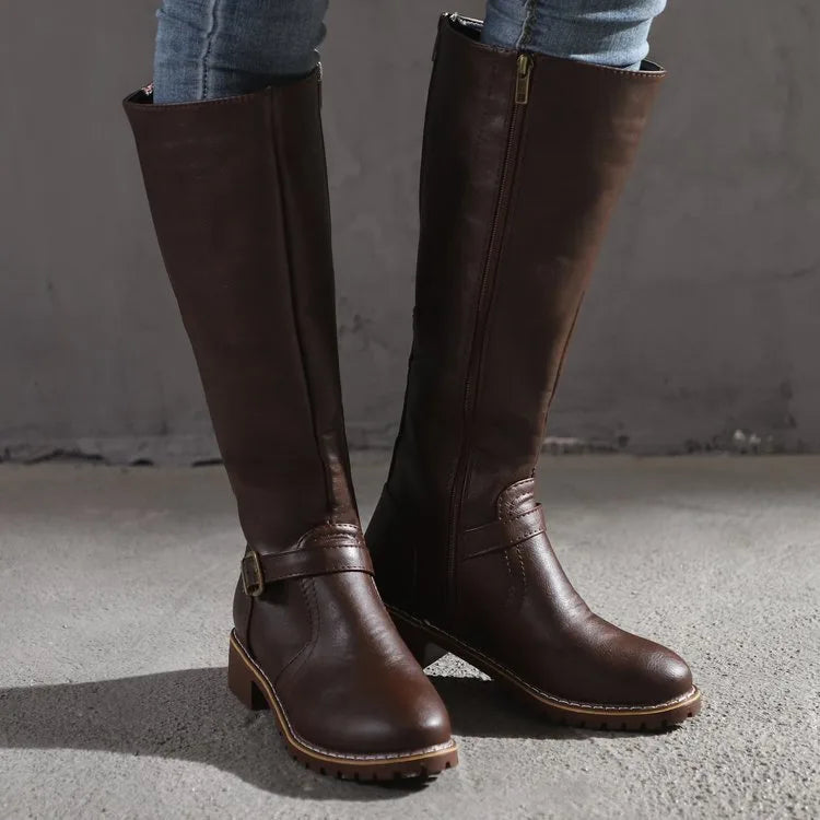 Mikayla | Women's Orthopedic Buckle Riding Boots  - Color:Dark Brown;Size:35