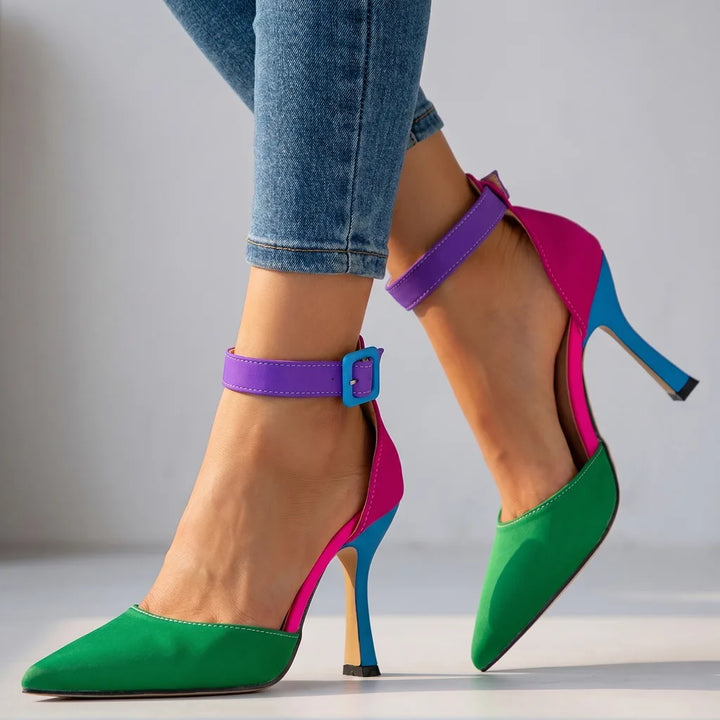 Mila Colorblock Stiletto Heels - Color:Green;Size:35