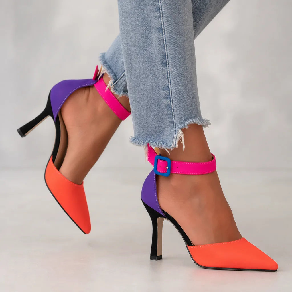 Mila Colorblock Stiletto Heels - Color:Orange;Size:35