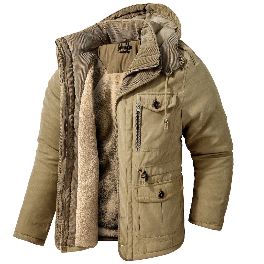 Milburn | Men's Fleeced Lined Parka Jacket - Color:Khaki;Size:XS