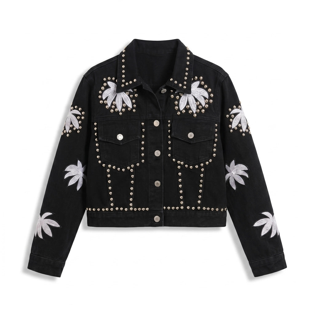 Mildred Cropped Denim Jacket - Color:Black;Size:XS