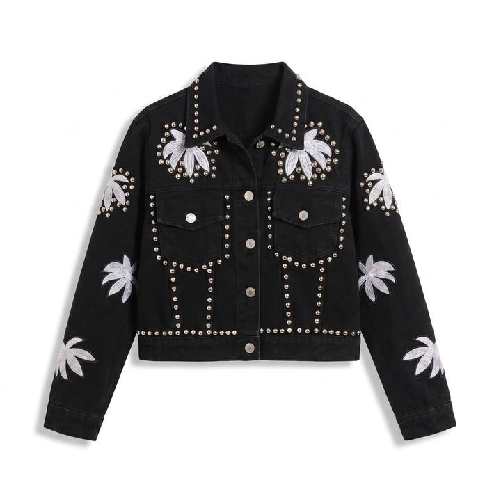 Mildred Cropped Denim Jacket - Color:Black;Size:XS