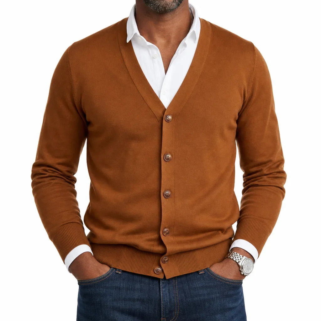 Miles V Neck Cardigan - Color:Brown;Size:XS