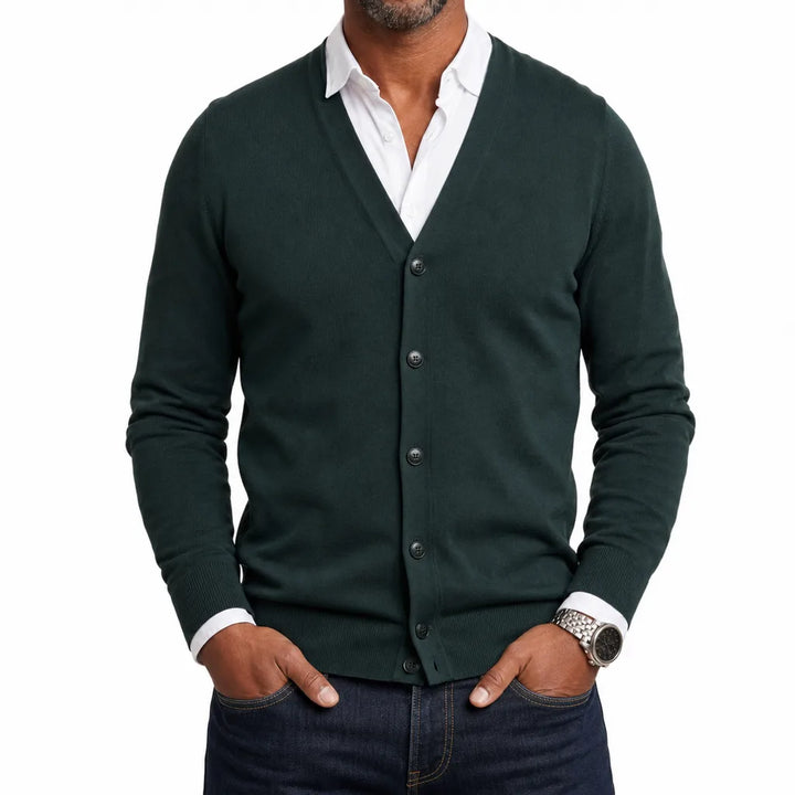 Miles V Neck Cardigan - Color:Green;Size:XS