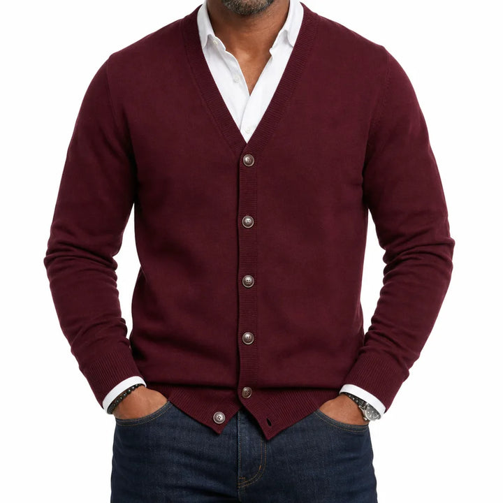 Miles V Neck Cardigan - Color:Red;Size:XS