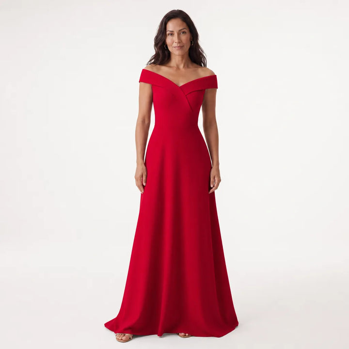 Miley Off-Shoulder Gown - Color:Red;Size:XS