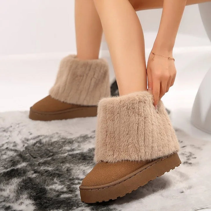 Miley | Women's Platform Fur Winter Boots - Color:Brown;Size:36