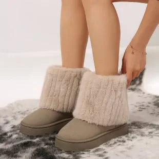Miley | Women's Platform Fur Winter Boots - Color:Off-White;Size:36