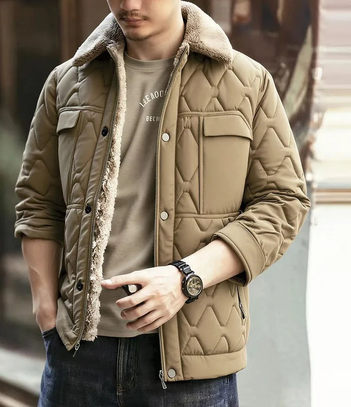 Milo | Men's Quilted Barn Jacket - Color:Deep Khaki;Size:L