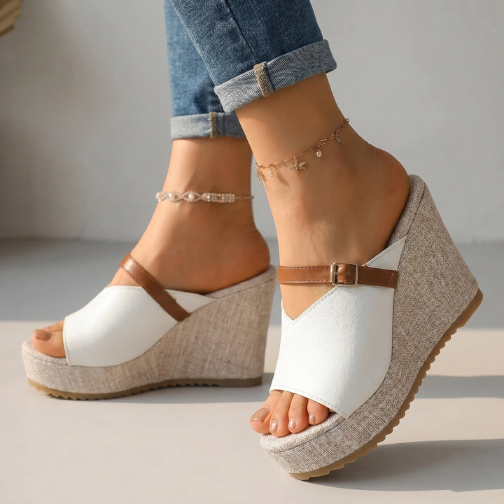 Mira Mini Strap Wedges - Color:White;Size:35