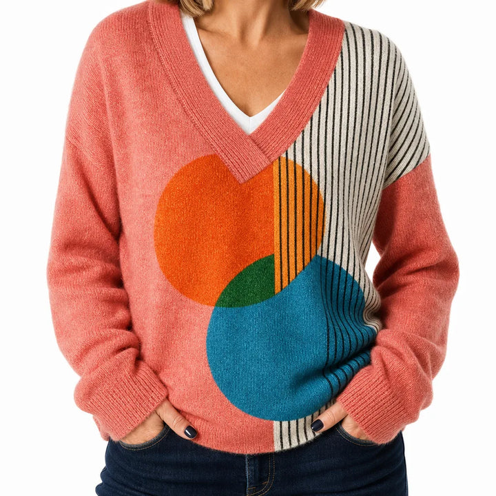 Mirabel | Embroidered Stylish V-Neck Sweater - Color:Green;Size:M