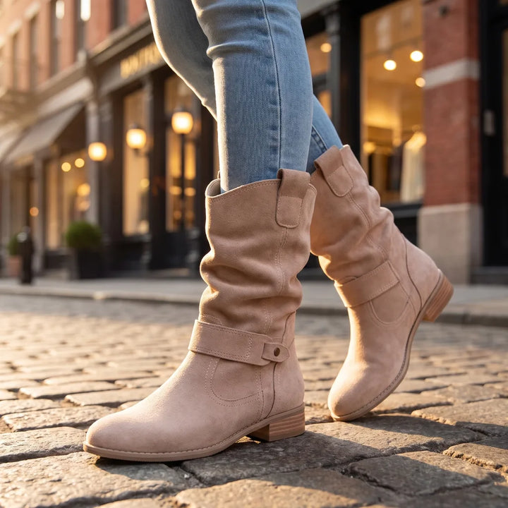 Women's Beige Ashby Ruched Ankle Boots