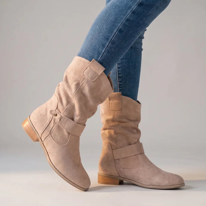 Mirabel | Women's Fall Western Ankle Boots - Color:Beige;Size:35