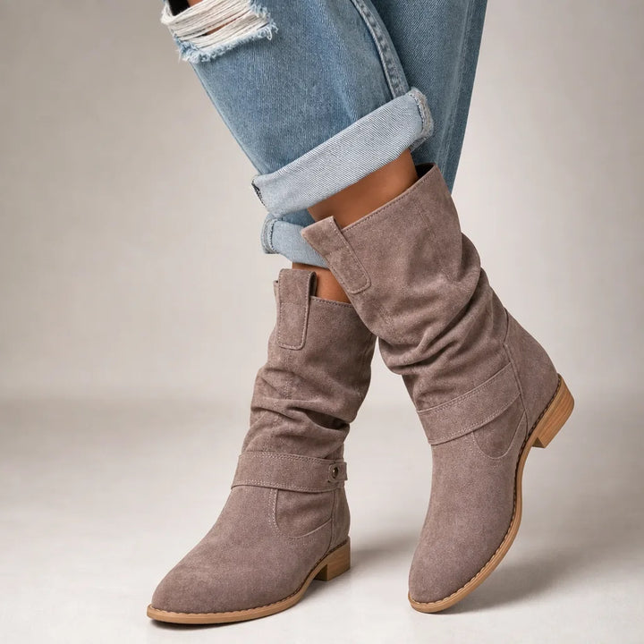 Mirabel | Women's Fall Western Ankle Boots - Color:Gray;Size:35