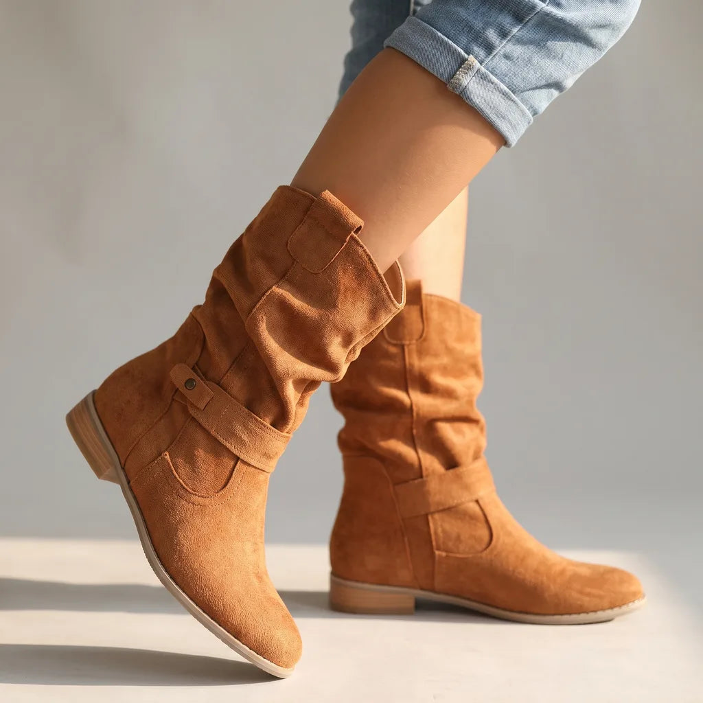 Mirabel | Women's Fall Western Ankle Boots - Color:Yellow Brown;Size:35