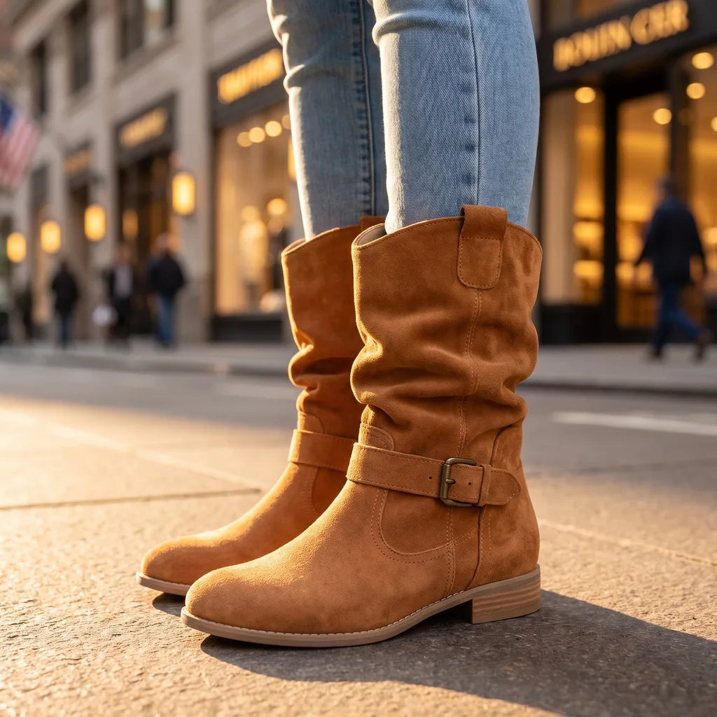 Women's Yellow Brown Ashby Ruched Ankle Boots