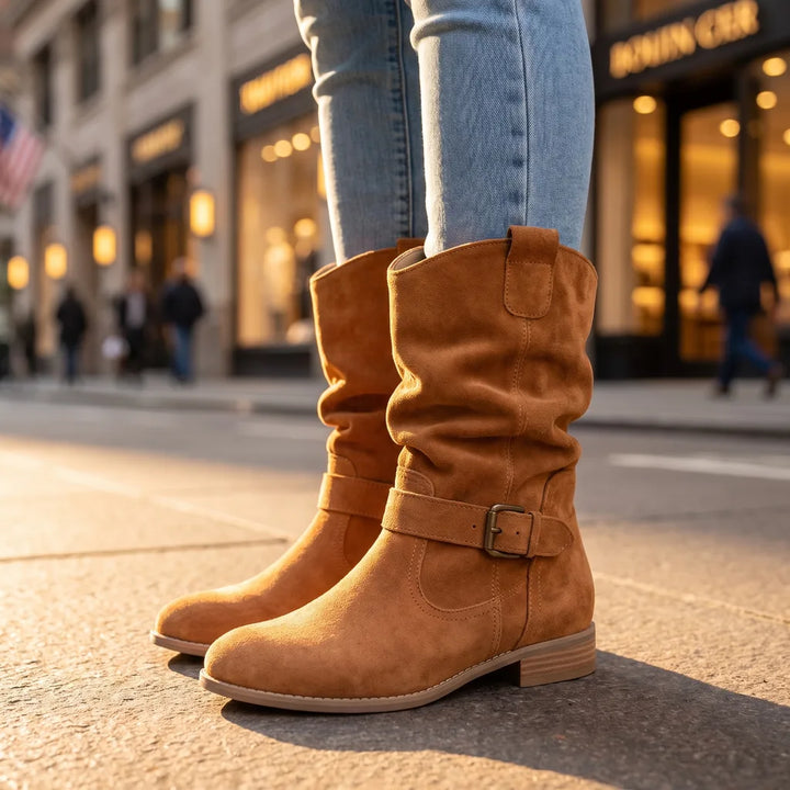 Women's Yellow Brown Ashby Ruched Ankle Boots