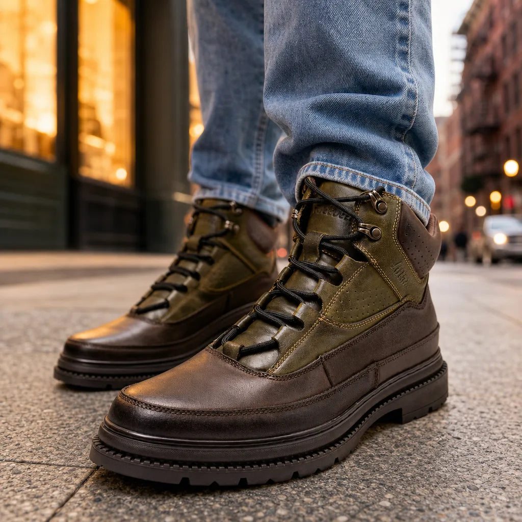 Men's Brown and Khaki Devlin Leather Work Boots