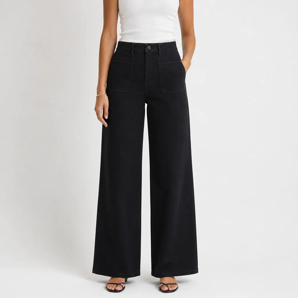 Women's Black Wells Wide Leg Jeans